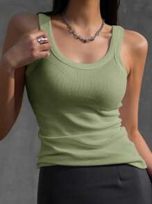 DAZY 素色條紋針織背心上衣 - 綠色 - 查看 4