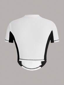 SHEIN EZwear Camiseta de media cremallera con gráfico de letras en dos tonos - Blanco - Ver 2