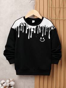 Tween Boy Expression Print Two Tone Sweatshirt - Black - View 1