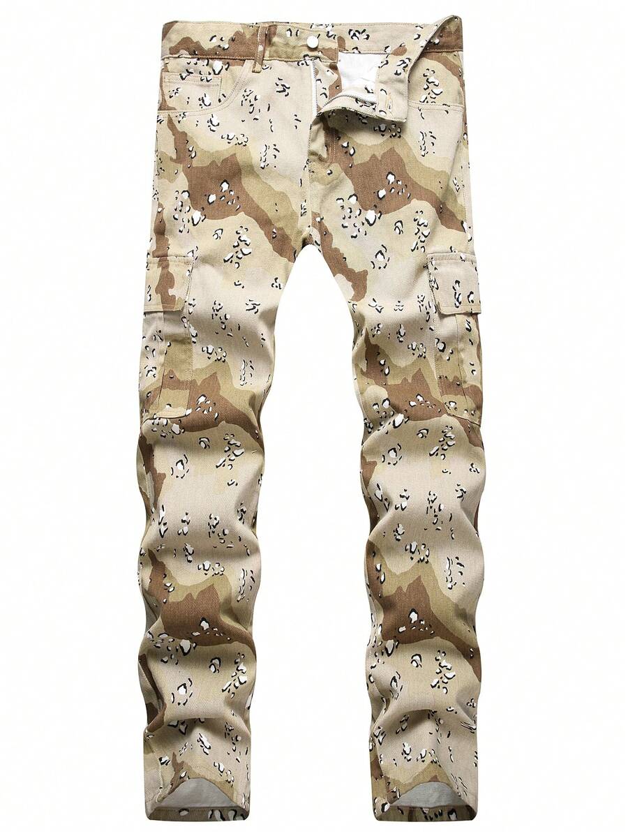 Manfinity LEGND Nam Camo In Túi nắp bên cạnh Quần jean chở hàng - Màu be - Xem 1