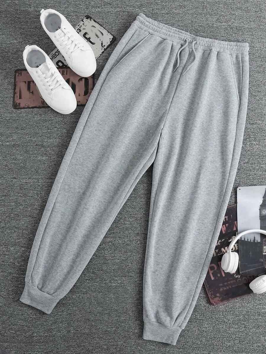 Nam Plus Chất rắn Eo dây rút Quần thể thao - Xám - Xem 1