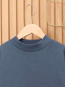 SHEIN Tween Boy Letter Patched Thermal Lined Pullover & Sweatpants - Dusty Blue - View 3