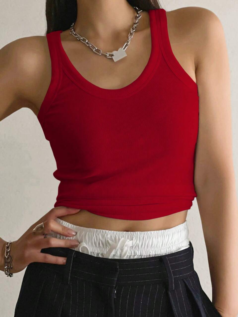 Solid Ribbed Knit Tank Top