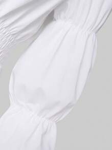 SHEIN Unity Blusa peplum de cuello cuadrado con nudo delantero - Blanco - Ver 5