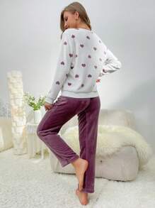 Conjunto de pijama / pijama de franela con estampado de corazón