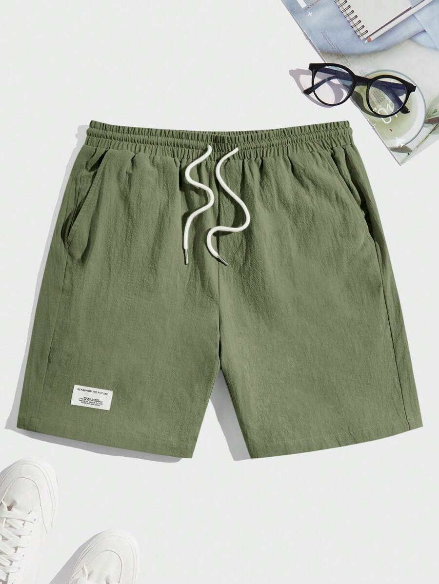 Manfinity VCAY Men's Casual Letter Patch Drawstring Waist Woven Shorts, Summer