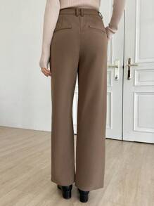 DAZY Solid Slant Pocket Straight Leg Suit Pants - Brown - View 2