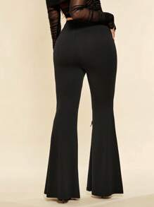 SHEIN BAE 3D荷葉邊喇叭褲 - 黑色 - 查看 2