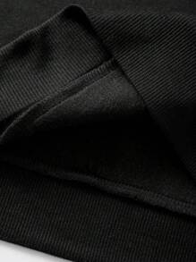 SHEIN EZwear 字母圖案抽繩短款連帽衫 - 黑色 - 查看 4