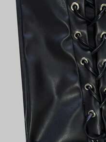 SHEIN ICON Lace Up Front PU Leather Shorts - Black - View 3
