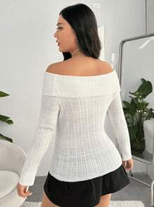 SHEIN MOD Jersey con hombros descubiertos y botones delanteros con dobladillo dividido - Blanco - Ver 2