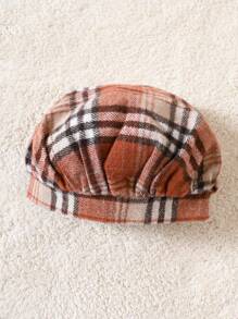 SHEIN 女嬰格紋印花夾克背心和褲子&帽拍攝套裝 - 橘色 - 查看 3