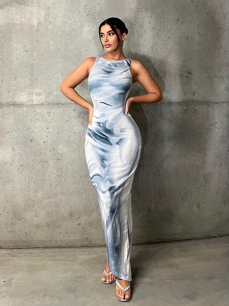 marble print bodycon dress Women's Green Maxi Dress Bodycon