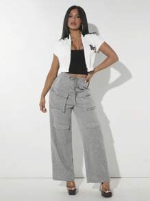 SHEIN SXY Letter Patched Zip Up Crop Sweatshirt - White - View 4