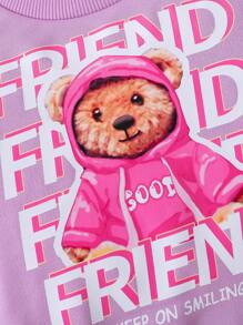 Baby Girl Bear & Slogan Graphic Sweatshirt - Purple - View 3
