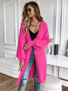 SHEIN Clasi Dual Pocket Drop Shoulder Cardigan - Hot Pink - View 5