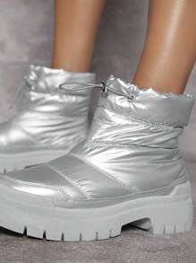 SHUZIA Metallic Drawstring Lug Sole Boots