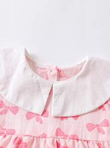 女小童蝴蝶結圖案彼得潘領娃娃襯衫&褶邊長褲