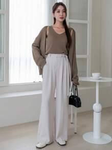 DAZY 落肩袖開襟開衫&針織背心上衣 - 摩卡棕 - 查看 3