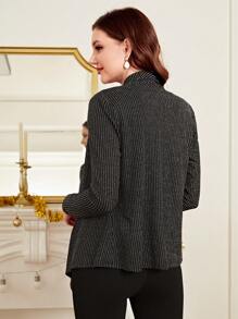 EMERY ROSE Striped Open Front Glitter Coat Without Top - Black - View 2