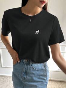 DAZY Embroidery Detail Tee - Black - View 4