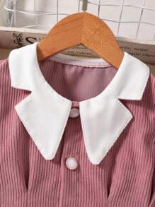 SHEIN 女小童拼接領喇叭袖褶皺洋裝&帽 - 藕粉色 - 查看 4