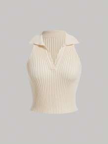 SHEIN MOD Top unicolor tejido de canalé - Beis - Ver 1