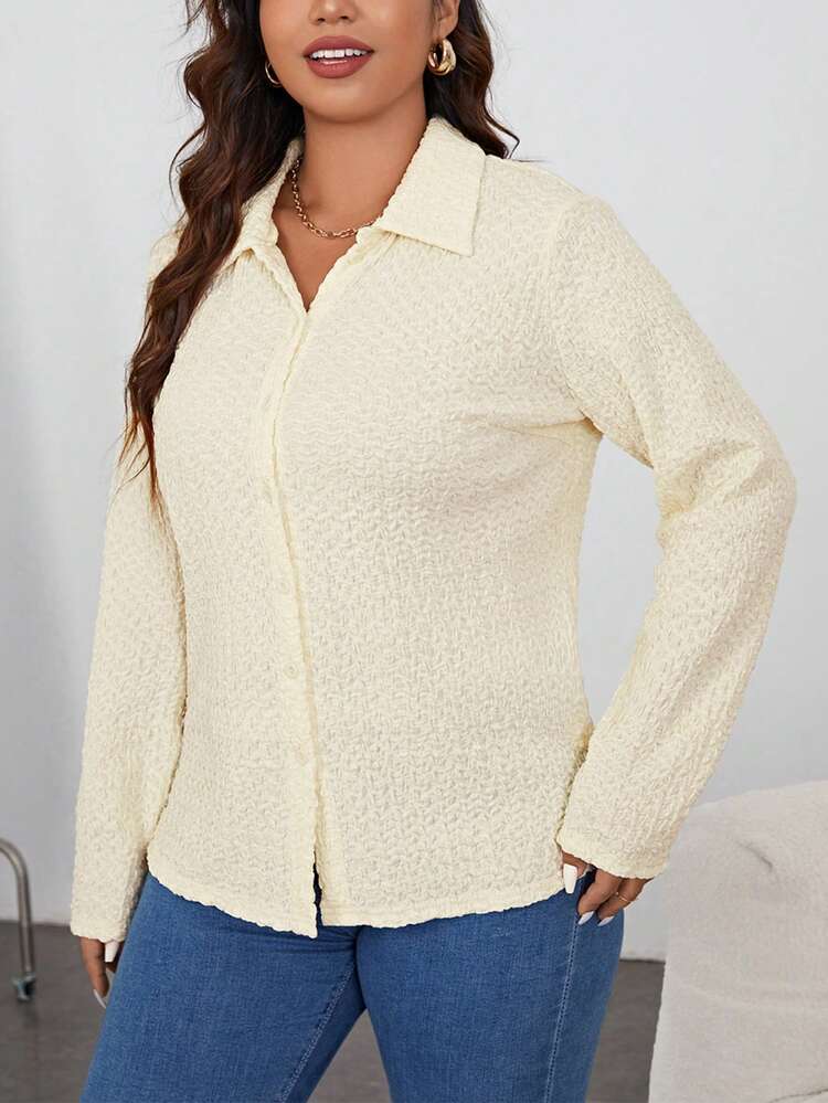 Plus Solid Button Front Shirt