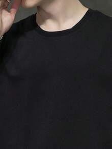 Hombres Camiseta de hombros caídos con estampado de letra - Negro - Ver 3