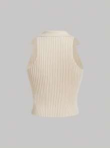 SHEIN MOD Top unicolor tejido de canalé - Beis - Ver 2