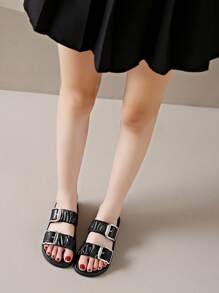 Giày sandal đế mềm thời trang nữ - Đen, giày sandal đế bằng hở mũi chống trượt thoải mái mới cho chuyến du lịch ngoài trời mùa hè - màu đen - Xem 4