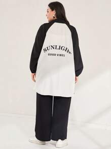 Mulvari Hơn Đồ họa Chữ cái Tay Raglan Áo sơ mi & Quần ống rộng - màu đen - Xem 2
