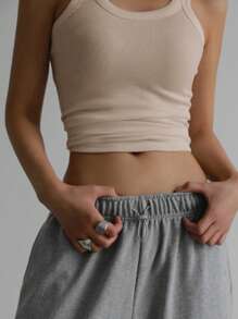 DAZY Solid Ribbed Knit Tank Top - Mocha Brown - View 5