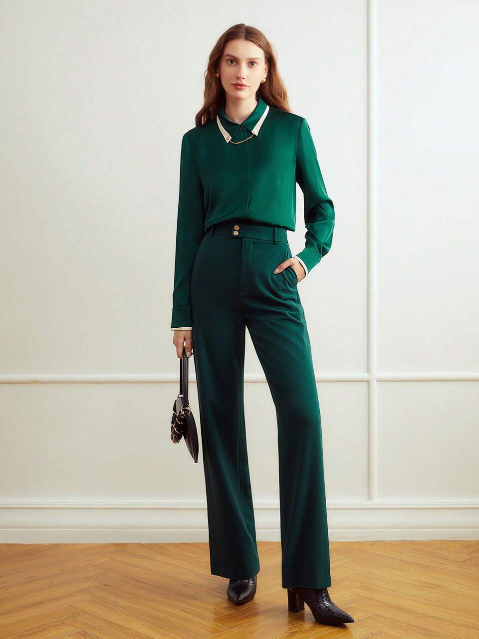 CHAIN DETAIL CONTRAST-TRIM SHIRT