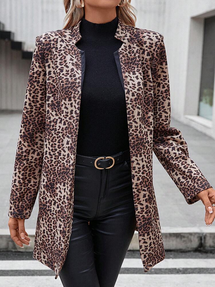 Leopard Print Open Front Coat
