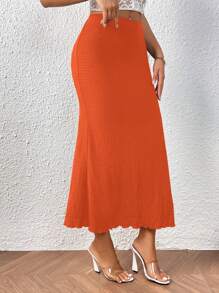 Firerie 生菜边饰美人鱼下摆半身裙 - 橘色 - 查看 4