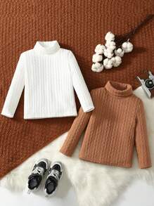 SHEIN Young Boy 2pcs Turtle Neck Tee - Multicolor - View 1