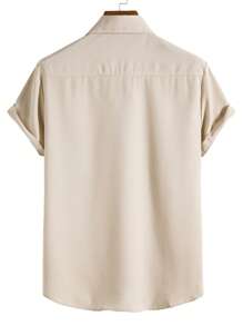 Manfinity Homme 男士純色鈕扣恤衫 - 卡其色 - 查看 2