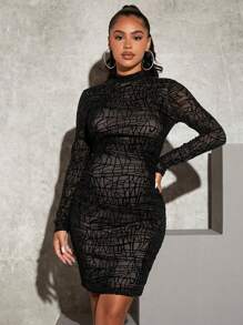 SHEIN Thai sản Cổ giả In Toàn bộ Váy bodycon - màu đen - Xem 4