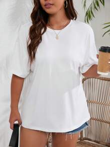 INAWLY Plus Solid Round Neck Tee