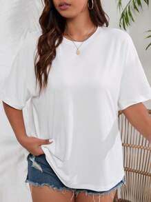 INAWLY Plus Solid Round Neck Tee