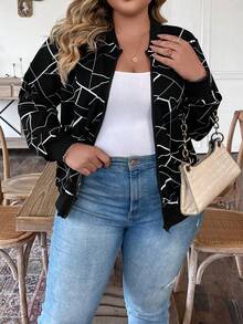 SHEIN LUNE Hơn In Toàn bộ Áo khoác bomber - màu đen - Xem 5