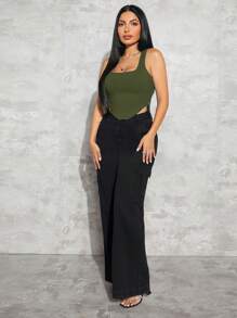 SHEIN SXY Viền không đối xứng Áo ba lỗ - xanh quân đội - Xem 6