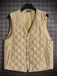 Manfinity VCAY Men 1pc Snap Button Up Quilted Vest Padded Coat, For Fall Winter - Khaki - View 2