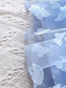 Bebé niña Vestido con mariposa aplique bajo con malla - Azul - Ver 7