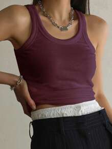 DAZY Top tank unicolor tejido de canalé - Morado Violeta - Ver 4