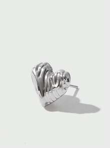 1對輕奢優雅不銹鋼3D心形耳釘 - 銀色 - 查看 5