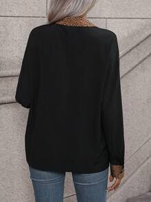 SHEIN LUNE Viền tương phản Thả vai Áo sơ mi - màu đen - Xem 2