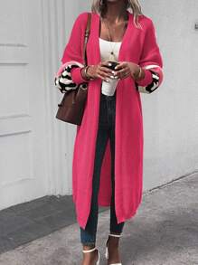 SHEIN Unity Colorblock Drop Shoulder Duster Cardigan - Hot Pink - View 6