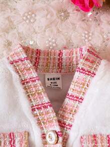 Baby Girl Plaid Print Flap Detail Jacket & Skirt - Pink - View 5